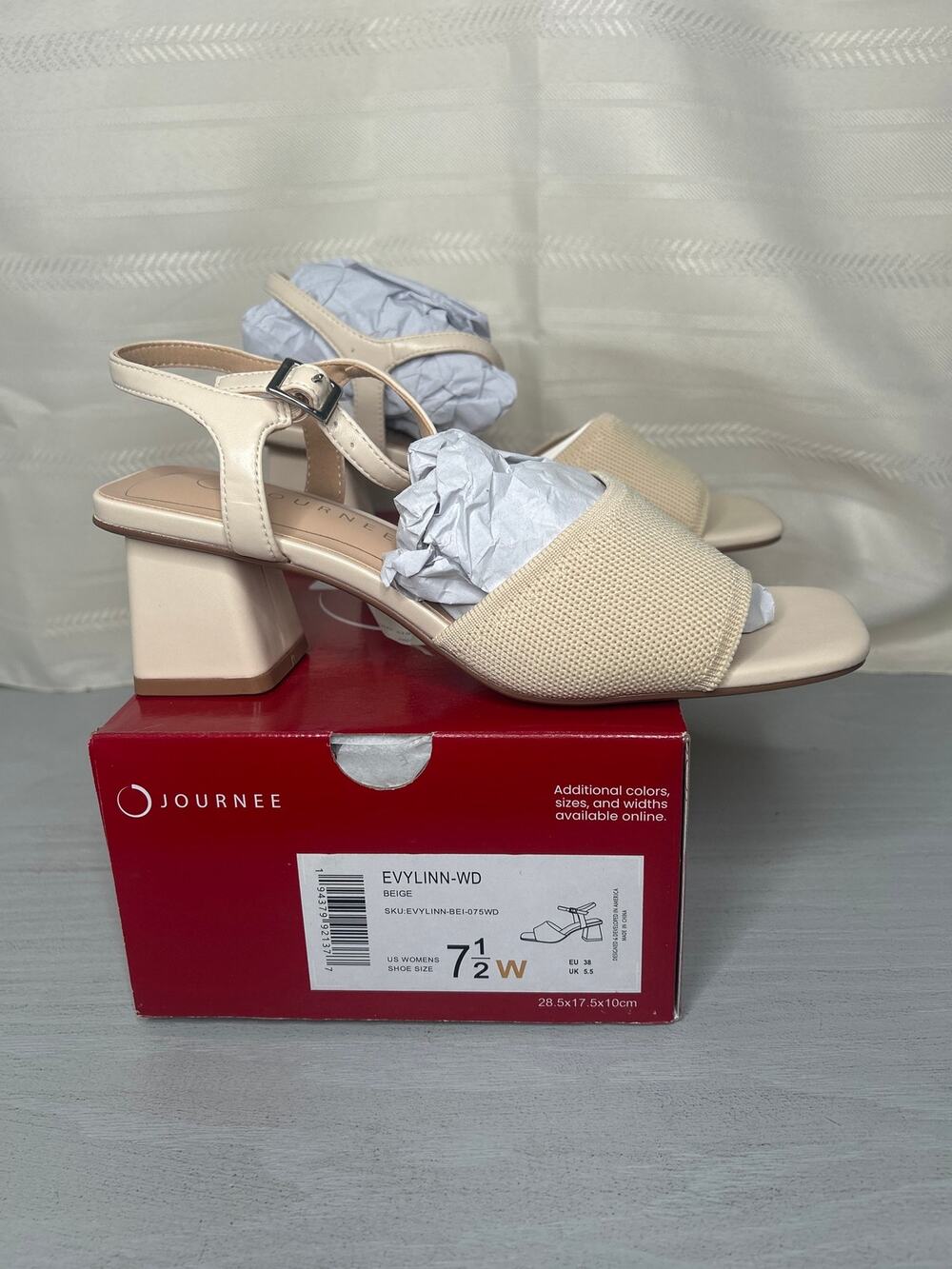 Journee Collection Evylinn Women's Beige Knit Block Heel Dress Sandal Size 7.5 W